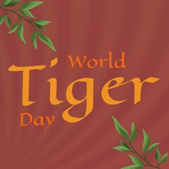 Illustrative image of plants with world tiger day text on brown background, copy space