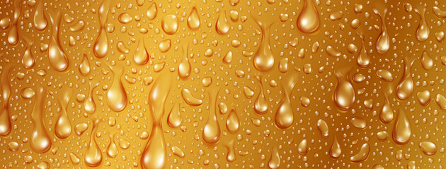 Background of big and small realistic water drops in yellow colors