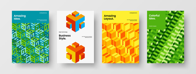 Simple geometric tiles book cover template collection. Isolated company brochure A4 design vector concept set.