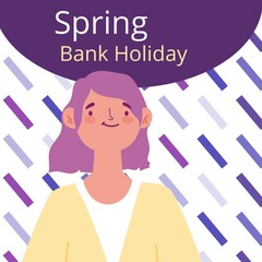 Vector image of smiling woman and spring bank holiday text with creative art