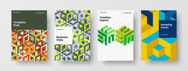 Vivid geometric tiles postcard concept bundle. Creative corporate identity design vector illustration collection.