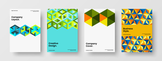 Fototapeta premium Amazing corporate cover vector design concept set. Trendy mosaic hexagons company identity layout collection.