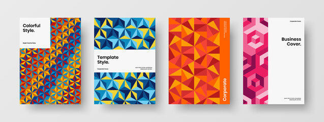 Vivid company brochure vector design concept set. Bright geometric shapes banner layout bundle.