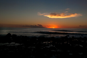 Gran Rey valley, La Gomera, Canary Islands, Spain: sunset over Playa del Ingles