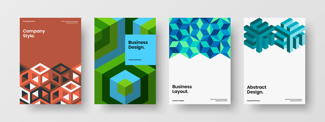 Fototapeta premium Creative presentation A4 design vector concept set. Amazing mosaic hexagons handbill illustration collection.