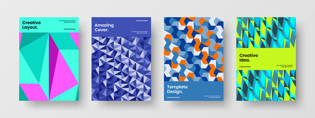 Obraz premium Bright poster vector design template set. Original mosaic tiles catalog cover illustration composition.