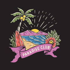 tropical island with palms and flowers