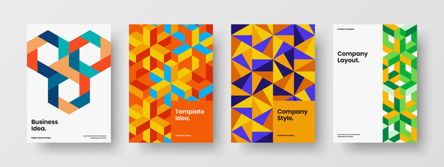 Obraz premium Modern handbill A4 vector design concept set. Colorful geometric shapes front page illustration composition.