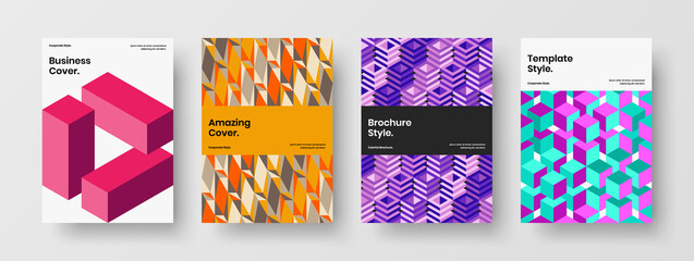 Fototapeta premium Isolated company brochure A4 design vector illustration bundle. Unique geometric pattern placard concept composition.