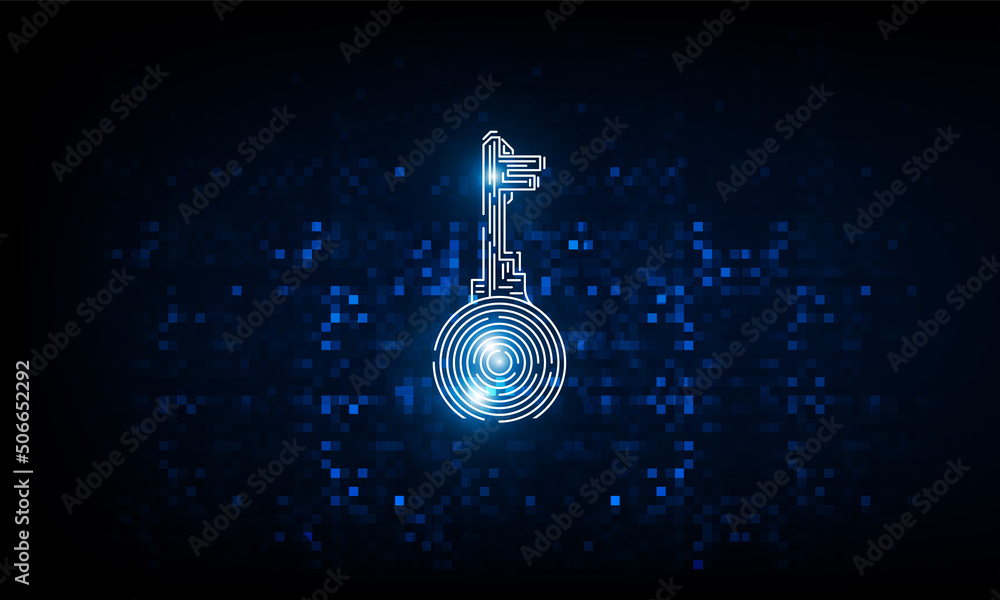 Poster abstract pixel key door open light out technology and question mark background hitech communication 