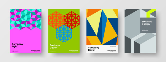 Multicolored geometric tiles catalog cover concept bundle. Premium booklet design vector template set.