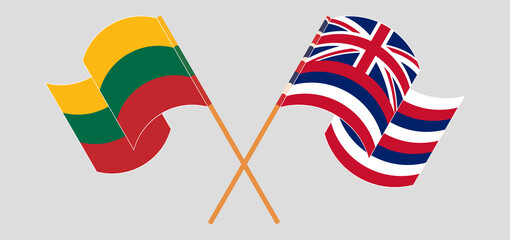 Crossed and waving flags of Lithuania and The State Of Hawaii