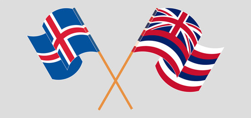 Crossed and waving flags of Iceland and The State Of Hawaii