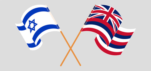 Crossed and waving flags of Israel and The State Of Hawaii