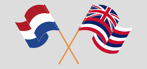 Crossed and waving flags of the Netherlands and The State Of Hawaii