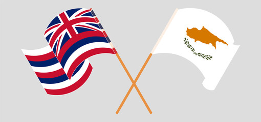 Crossed and waving flags of The State Of Hawaii and Cyprus