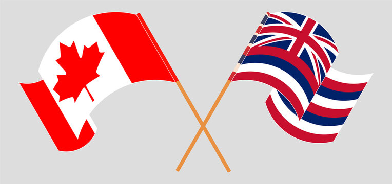 Crossed and waving flags of Canada and The State Of Hawaii