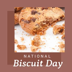 Poster Digital composite of national biscuit day text and chocolate chip biscuits on table, copy space © vectorfusionart