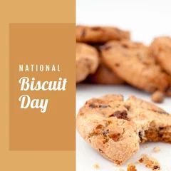 Fotobehang Digital composite image of chocolate chip biscuits and national biscuit day text, copy space © vectorfusionart