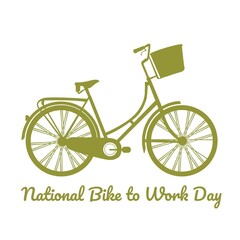 Illustrative image of green bicycle with national bike to work day text against white background