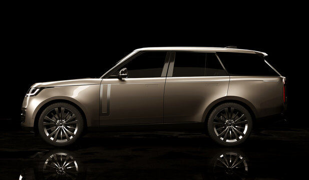 Almaty, Kazakhstan - may 15 2022: new land rover range rover 2022 isolated on dark background. 3d render
