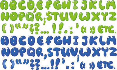 Alphabet graffiti fresque tag bleu et vert lettre BD