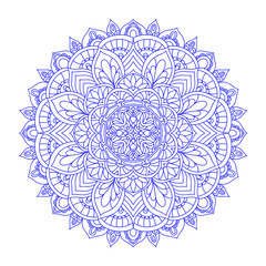 Oriental mandala. Vector turquoise ornament. A design element. Mandala coloring book. Anti-stress coloring. Vector illustration drawn by hand with a blue line. Decorative round decoration for coloring