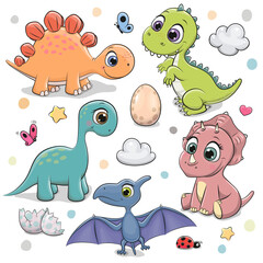 Cute Cartoon dinosaurs isolated on a white background