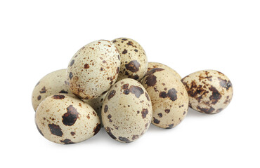 Fototapeta premium Many beautiful quail eggs on white background