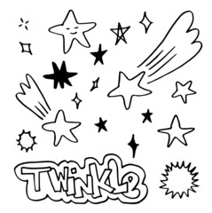 Hand drawn stars set. Star doodles collection on white background.