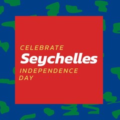 Digital composite image of celebrate seychelles independence day text on colorful background