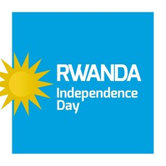 Illustrative image of sun with rwanda independence day text against blue background, copy space