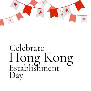 Illustration of buntings with celebrate hong kong establishment day text on white background