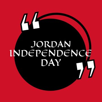Illustration of jordan independence day text in speech bubble against red background, copy space
