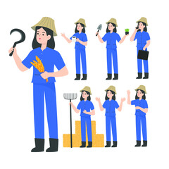 Thai Woman smart farmer cartoon presenting concept