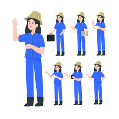 Thai Woman smart farmer cartoon presenting concept