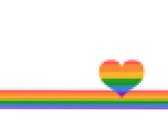 Card with blank space and pixelated drawing of a heart with the colors of the LGBT rainbow