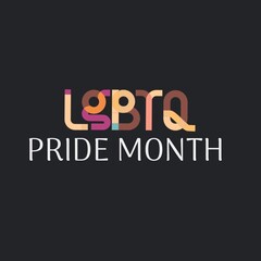 Illustration of colorful lgbtq and pride month text against black background, copy space