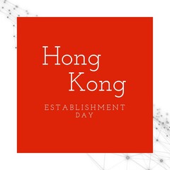 Fototapeta premium Illustration of hong kong establishment day text on orange and white background, copy space
