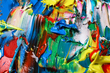 Fototapeta na wymiar Abstract colorful acrylic paint as background, top view