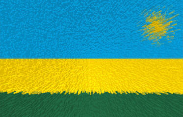 3d illustration of the flag of Republic of Rwanda. The flag is blue, yellow and green.