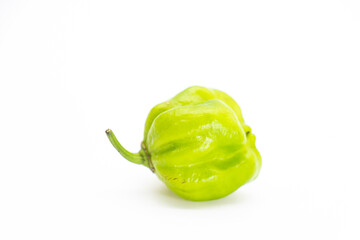 single green hot chili peppers or naga chili isolate on white background