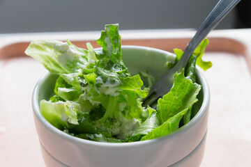 Healthy keto and fit menu. Hospital and restaurant lunch meal. Fresh fruits citrones, apples, grape. Vitamins and trace minerals and phytonutrients. Fresh green salad, keal, ruccola