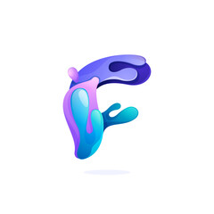 F letter logo with water waves and drops. Pure blue gradient font style.