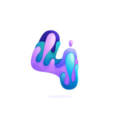 Number four logo with water waves and drops. Pure blue gradient font style.