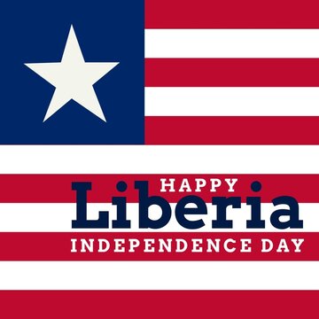 Illustrative image of happy liberia independence day text over liberian flag, copy space