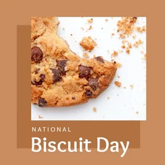 Foto op Plexiglas Digital composite of chocolate chip biscuit with missing bite on table and national biscuit day text © vectorfusionart