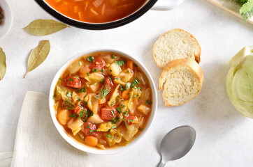 Cabbage soup in bowl