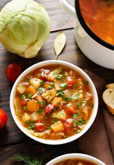 Cabbage soup in bowl