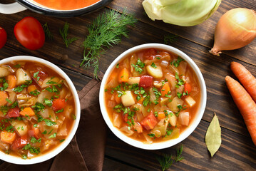Cabbage soup in bowl